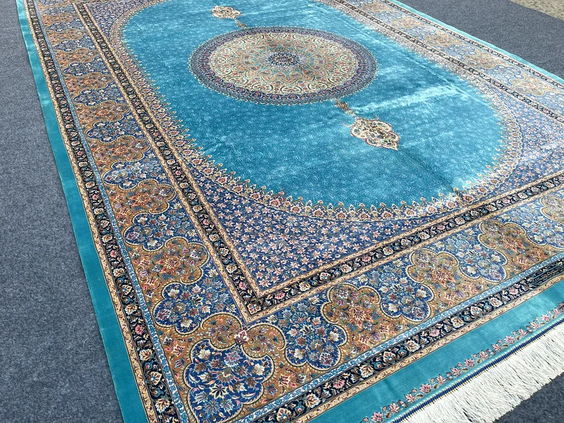 3x2 متر | سجادة فارسية حرير تركواز جديدة من قم - 294 × 200 سم63183722900097113