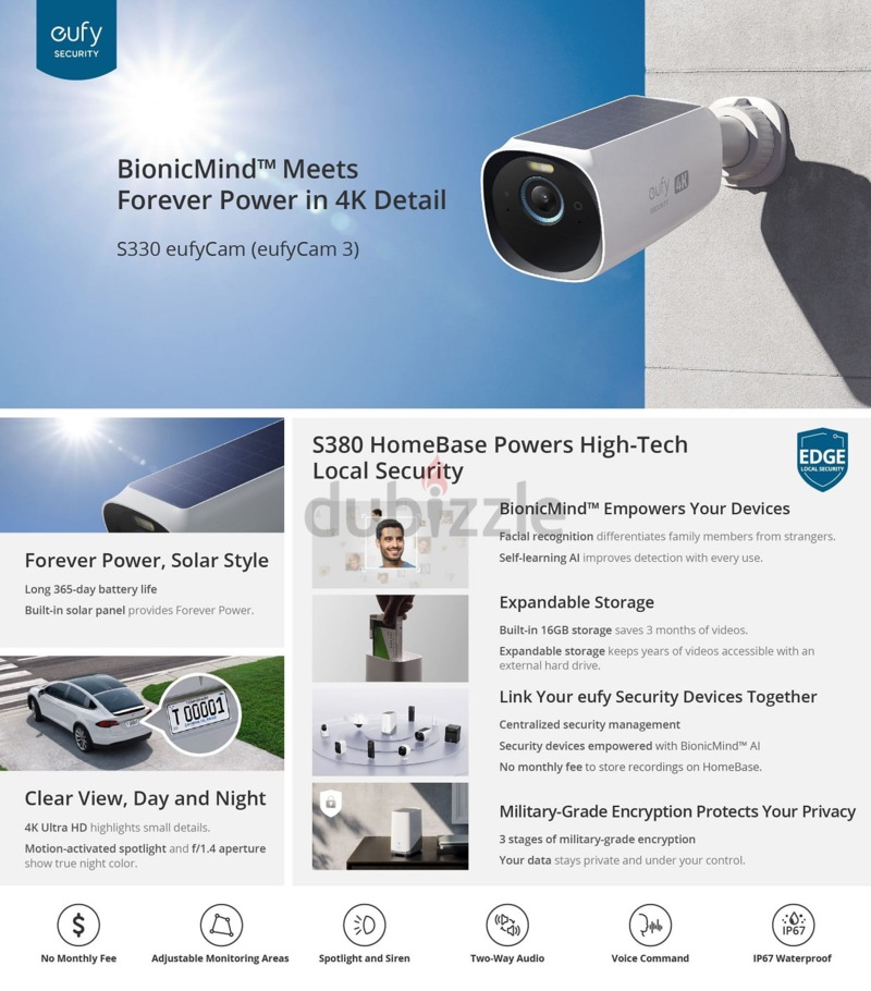 eufy security S330 eufyCam 3 Security Camera Outdoor Wireless 4K Camera  Solar Panel Forever Power Face Recognition AI
