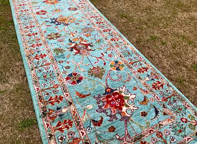 209 x 80 cm | New Handmade Stunning Turquoise Sultani Runner Carpet