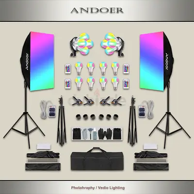 ANDOER Wireless RGB-W 2 Softbox 4in1 Lighting Kit