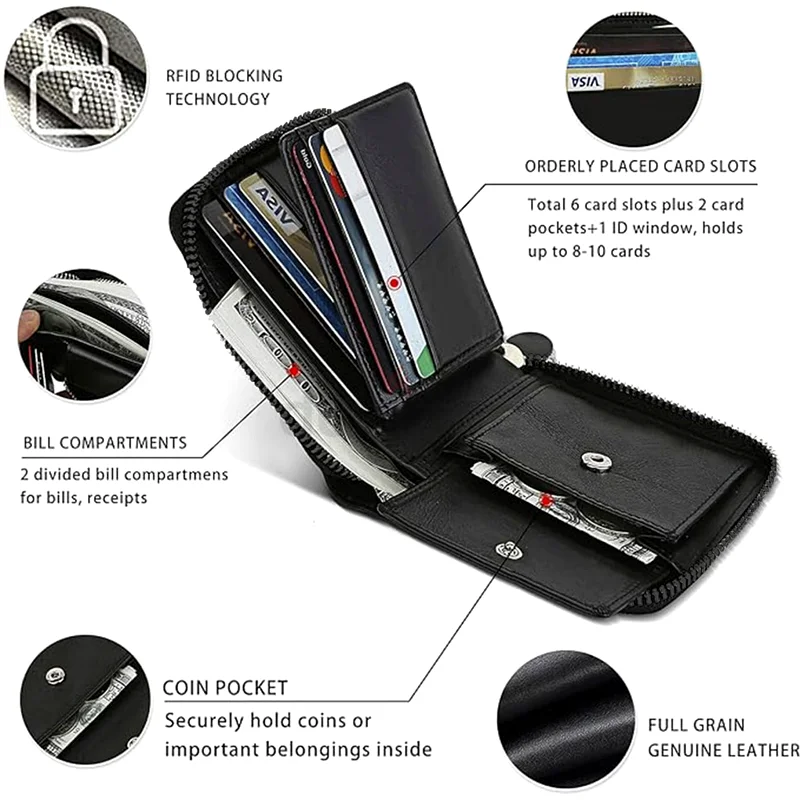 Mens Leather Wallet *Full Zip* Black63234128554627113