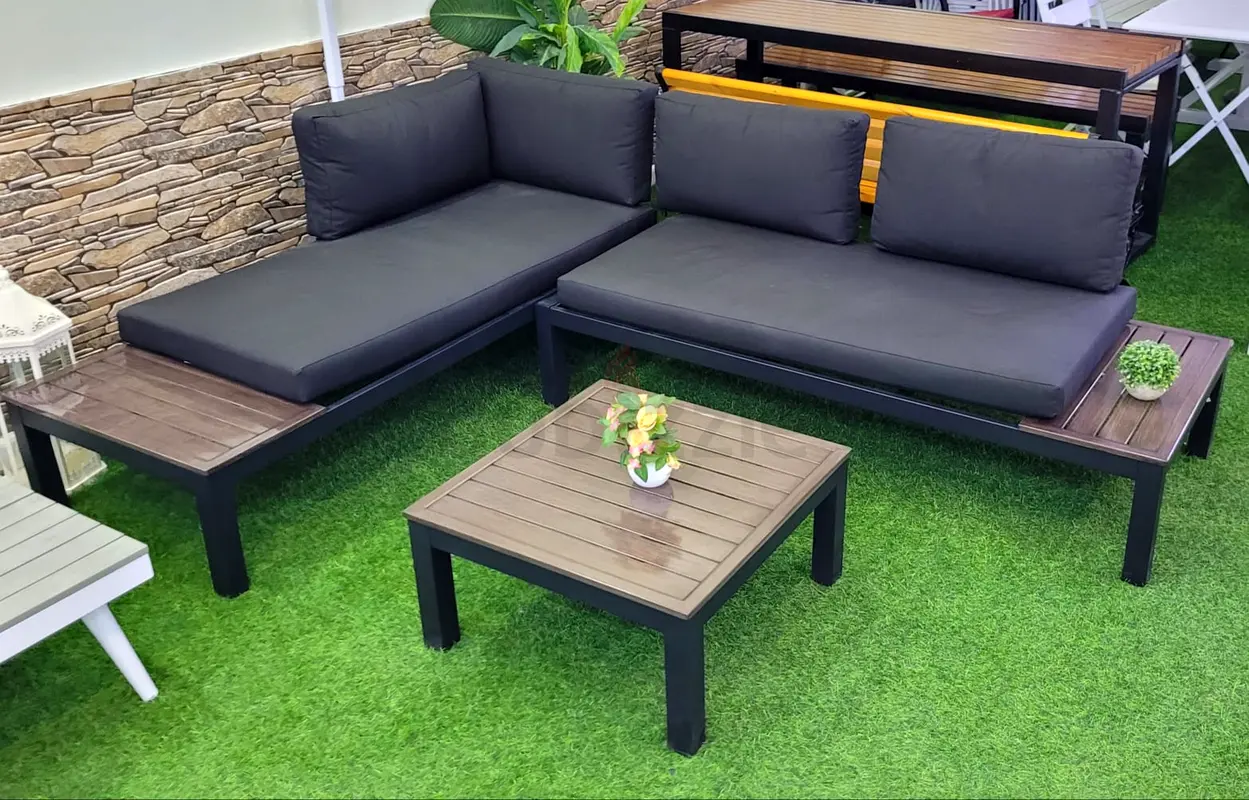 Elegant Outdoor Aluminium Corner L Shape Garden Sofa Set With Table