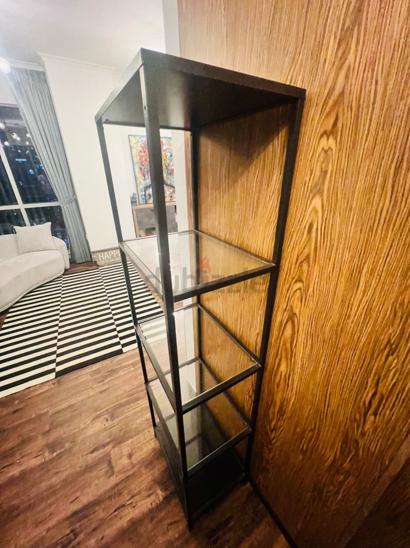 IKEA VITTSJO SHELVING UNIT 4 SHELVES BLACK BROWN METAL GLASS EXCELLENT ...