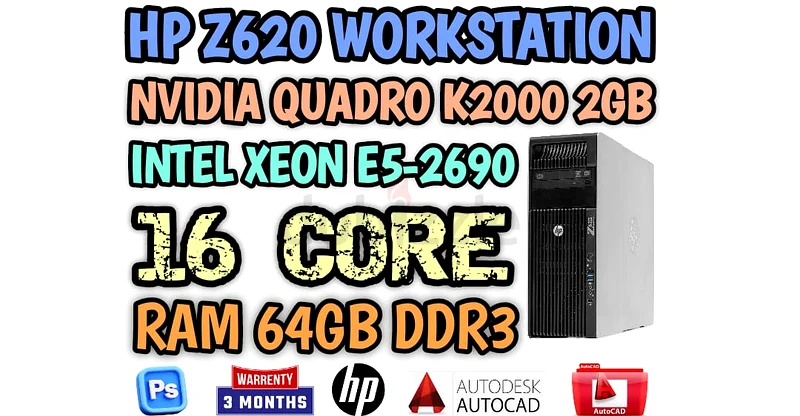 16 CORE HP Z620 WORKSTATION INTEL XEON E5-2690 RAM 64GB DDR3 NVIDIA QUADRO K2000 2GB DDDR563256078563586110