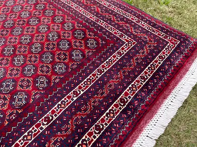 198 x 145 cm | New Handmade Red Beautiful Turkmen Khuaja Roshnai Carpet
