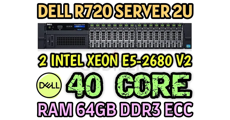 40 CORE DELL POWER EDGE R720 SERVER DUAL INTEL XEON (E5-2680 V2) RAM 64GB DDR3 HARD DRIVE 3.6TB SAS63255538964993110