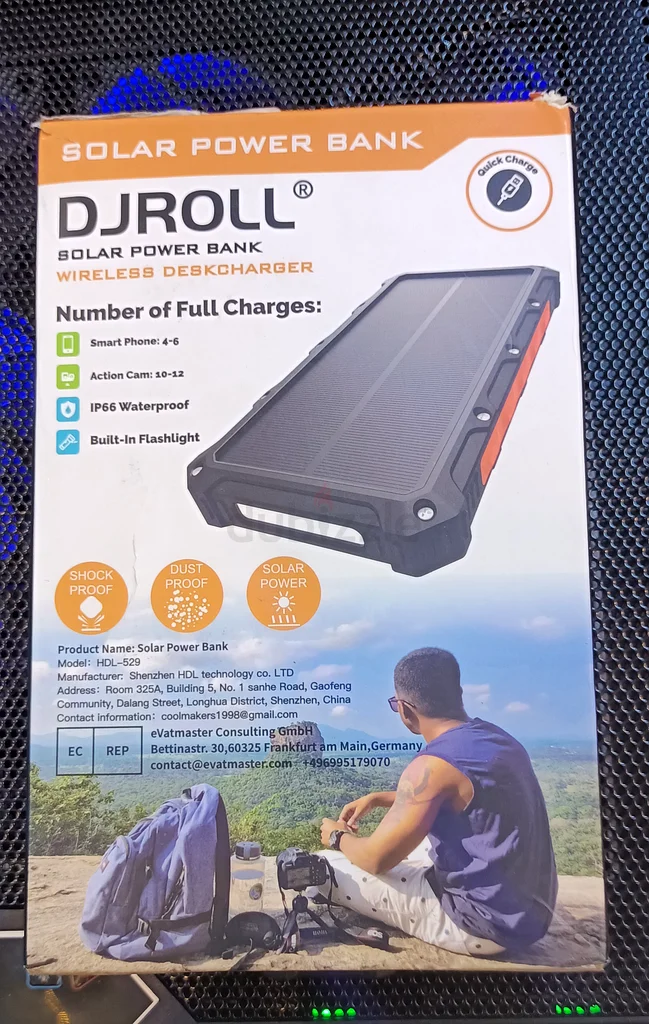 DJROLL 30000mAh Solar Power Bank Qi Wireless Solar Portable Charger with LED Flashlights.