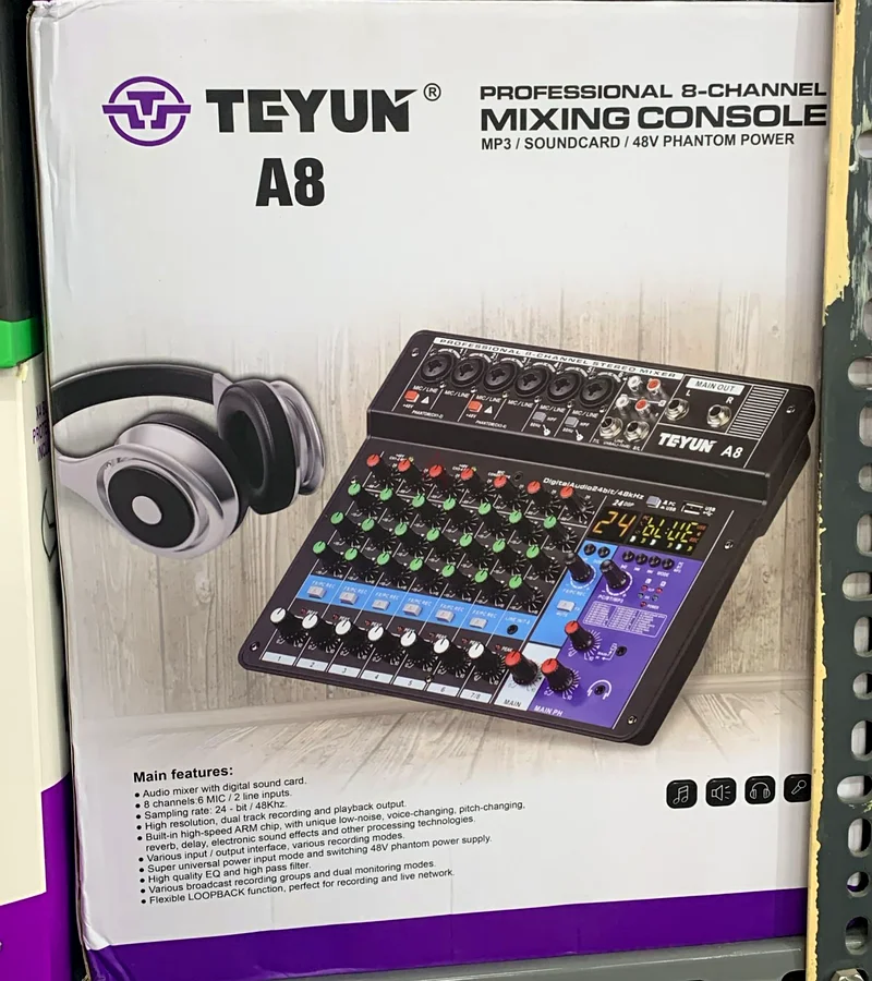 TEYUN 8 Channel Professional Portable Mixer Sound Mixing Console