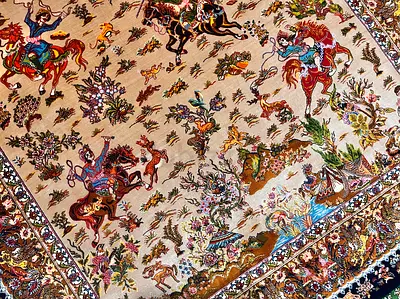 148 x 100 cm | New Beautiful High Quality Persian Silk Carpet Shikargah