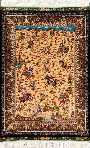 148 x 100 cm | New Beautiful High Quality Persian Silk Carpet Shikargah