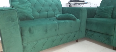 Complete Sofa set, total 7 seats, royal green, only 6 months usage