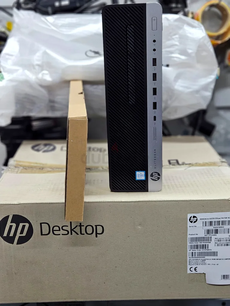 جهاز HP ELITE DESK 800 G3 جديد بالكامل من الجيل السابع، بمعالج Core i5-7500 بسرعة 3.40 جيجاهرتز، وذاكرة وصول عشوائي DDR4 سعة 16 جيجابايت، وقرص صلب من نوع NVME سعة 256 جيجابايت63254999751809112