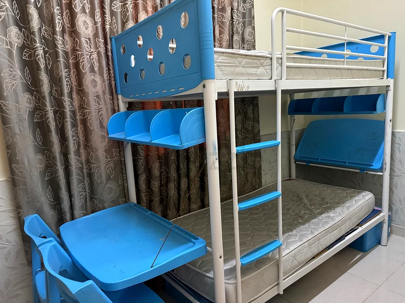 Double Decker Bunk Beds with Mattresses Rail,Study Tables and Chairs