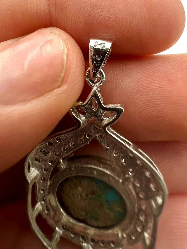 Womens silver necklace with natural Nishaburi turquoise stone - قلادة فضة نسائي بحجر فيروز طبيعي63173861064066113