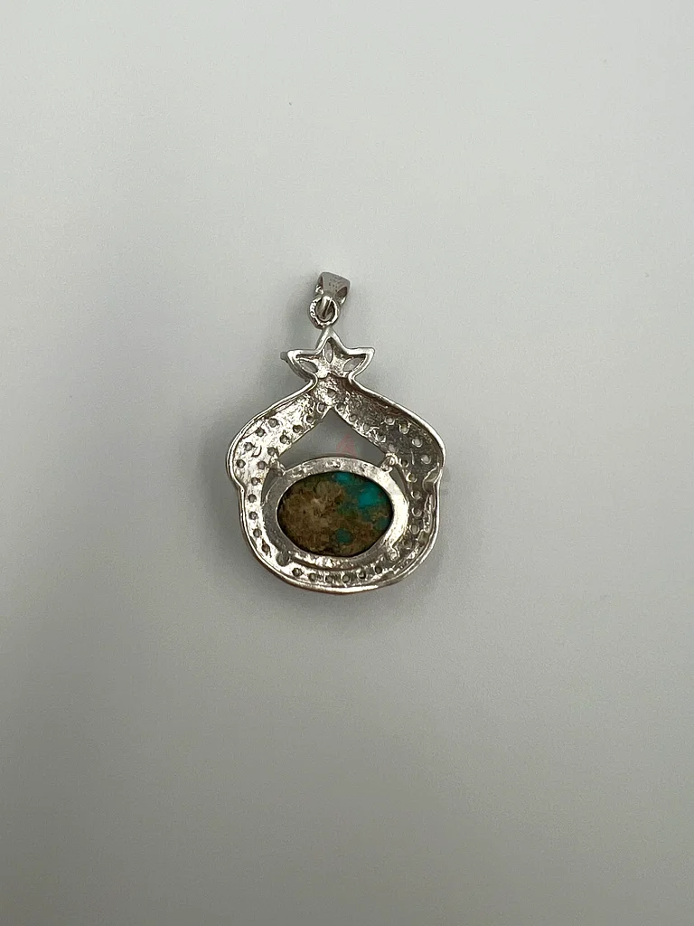 Womens silver necklace with natural Nishaburi turquoise stone - قلادة فضة نسائي بحجر فيروز طبيعي63173861064066112
