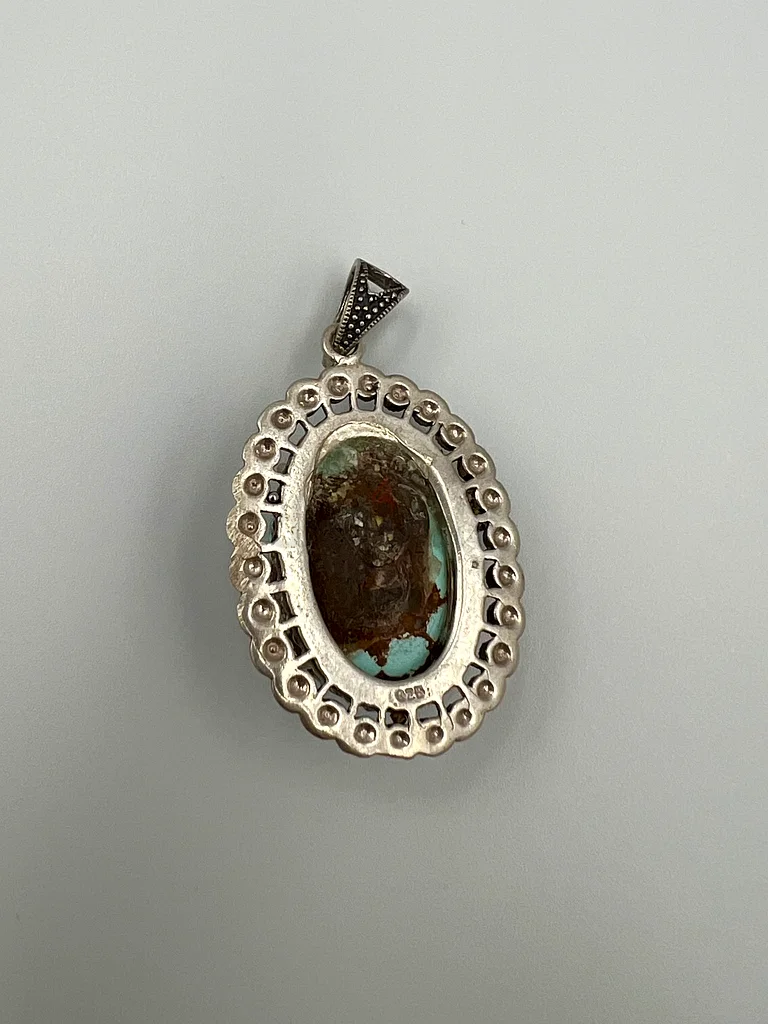 Womens silver necklace with natural Nishaburi turquoise stone - قلادة فضة نسائي بحجر فيروز طبيعي63173861058946111