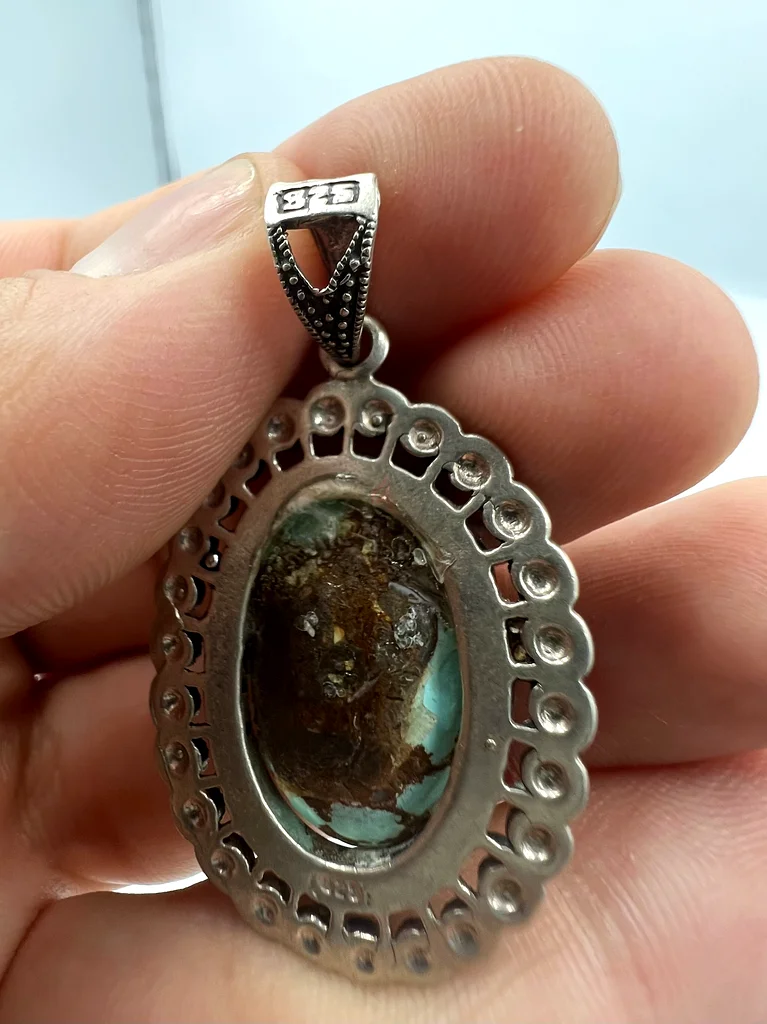 Womens silver necklace with natural Nishaburi turquoise stone - قلادة فضة نسائي بحجر فيروز طبيعي63173861058946112