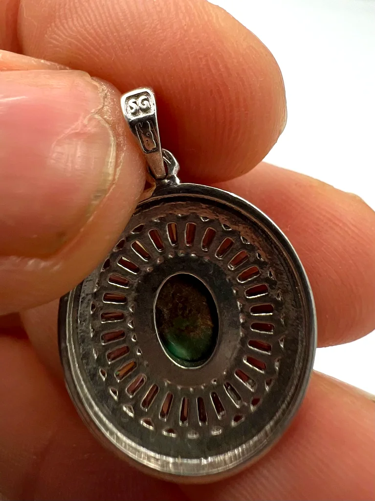 Womens silver necklace with natural Nishaburi turquoise stone - قلادة فضة نسائي بحجر فيروز طبيعي63173861053186113