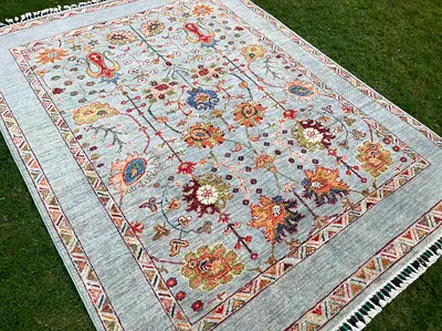 195 x 148 cm | New Handmade Beautiful Sultani Carpet Silver Light Blue