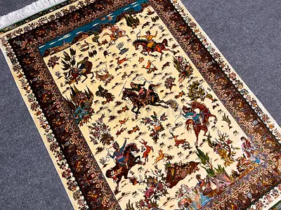179 x 120 cm | New Beautiful Fine Quality Silk Persian Carpet Shikarga
