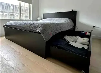 IKEA Malam queen size bed with IKEA mattress and 2 storage drawers underneath