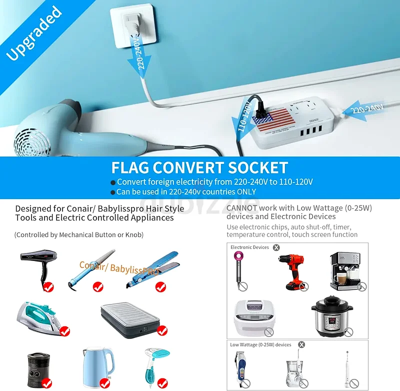 محول جهد DOACE® X11 2200 واط، من 220 فولت إلى 110 فولت63262413015427114