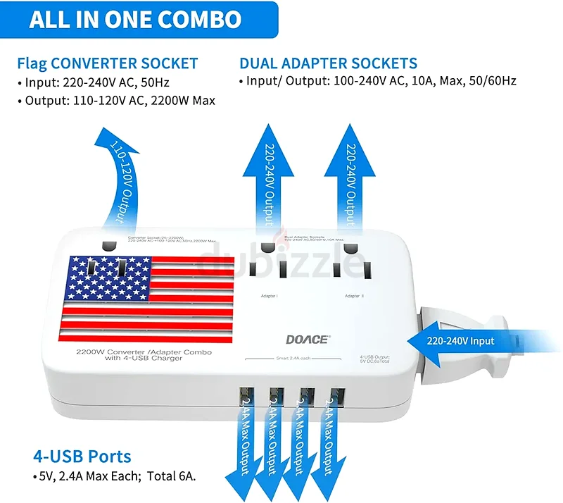محول جهد DOACE® X11 2200 واط، من 220 فولت إلى 110 فولت63262413015427111