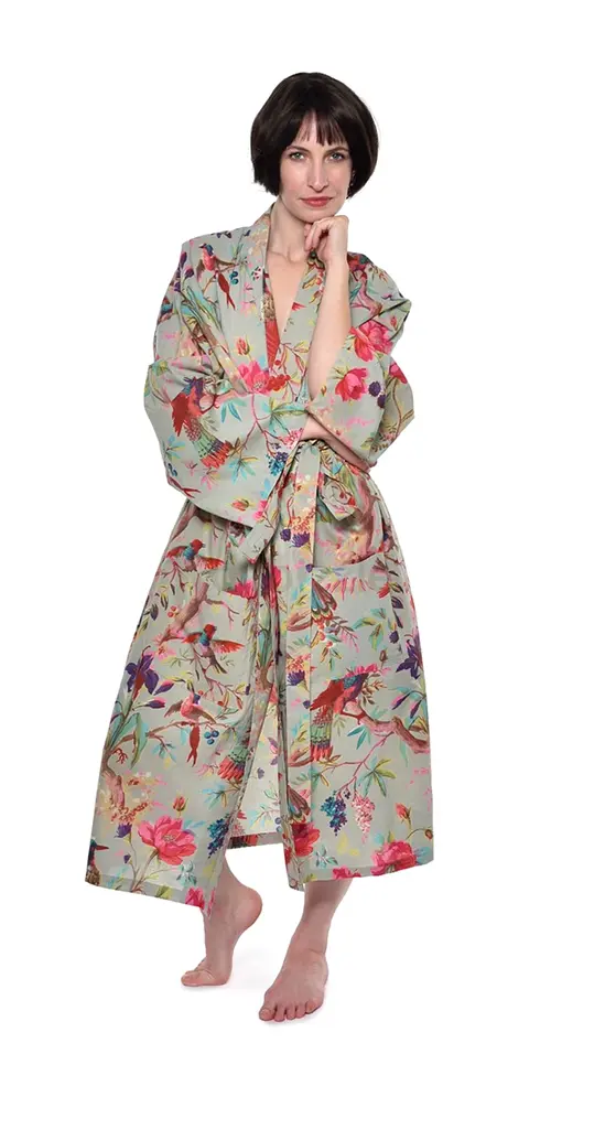 The Futon Company Tropical Print Kimono Gown in Pure Cotton