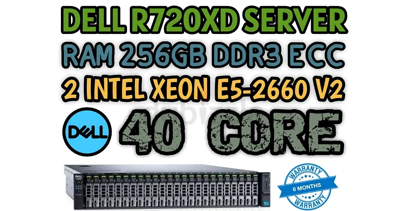 40 CORE DELL R720XD SERVER 2U DUAL INTEL XEON (E5-2660 V2) RAM 256GB DDR3 HARD DRIVE 4.8TB SAS 10K63255538858881110