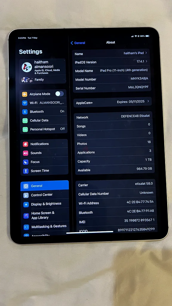 IPad Pro 11 inch 1 TB63215873833859111