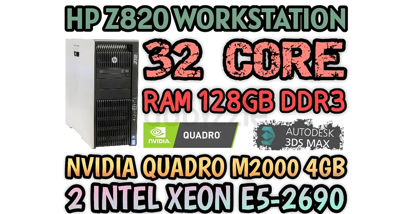 محطة عمل 32 كور HP Z820 (E5-2690) مع معالجين إنتل زيون، وذاكرة رام 128 جيجابايت، وبطاقة نفيديا كوارو M2000 بسعة 4 جيجابايت DDR563256078721154110