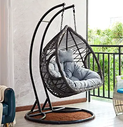 Fancy Outdoor Iron Hanging Chair With Comfortable Cushion for Garden Balcony Terrace and Patio, Grey