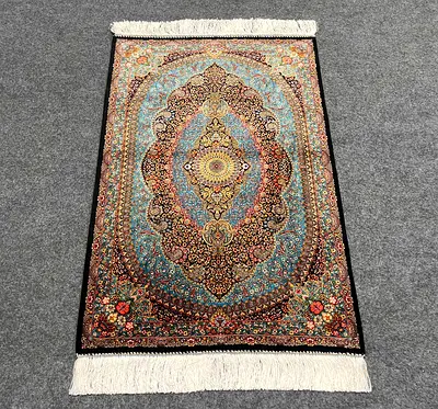 118 x 80 cm | New High Quality Silk Persian Carpet Blue Jamshedi