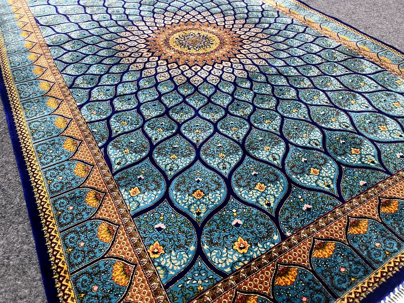 149 x 100 cm | New High Quality Silk Blue Persian Carpet Gombad63209348669571111