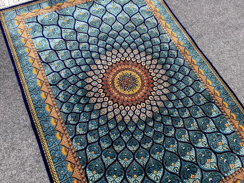 149 x 100 cm | New High Quality Silk Blue Persian Carpet Gombad63209348669571112