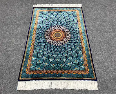 149 x 100 cm | New High Quality Silk Blue Persian Carpet Gombad