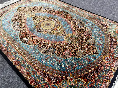118 x 80 cm | New High Quality Silk Persian Carpet Blue Jamshedi