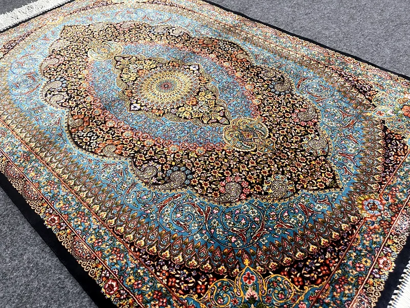 118 x 80 cm | New High Quality Silk Persian Carpet Blue Jamshedi63184228462721111