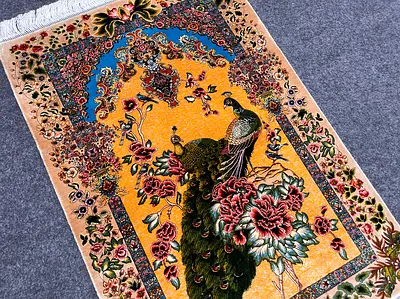 118 x 80 cm | New Beautiful High Quality Silk Persian Carpet Peacock