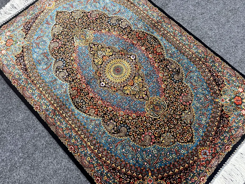118 x 80 cm | New High Quality Silk Persian Carpet Blue Jamshedi63184228462721112
