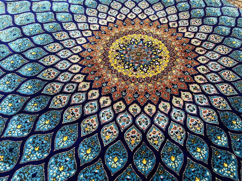 149 x 100 cm | New High Quality Silk Blue Persian Carpet Gombad63209348669571114