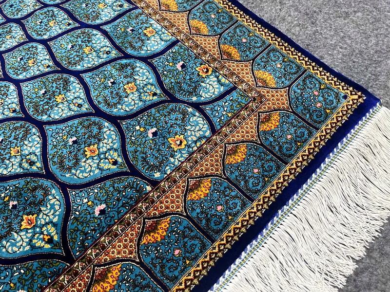 149 x 100 cm | New High Quality Silk Blue Persian Carpet Gombad63209348669571113