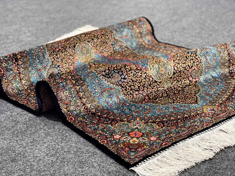 118 x 80 cm | New High Quality Silk Persian Carpet Blue Jamshedi63184228462721113