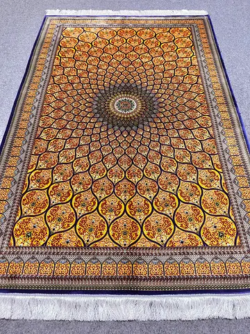227 x 147 cm | New High Quality Gold Silk Persian Carpet Gombad