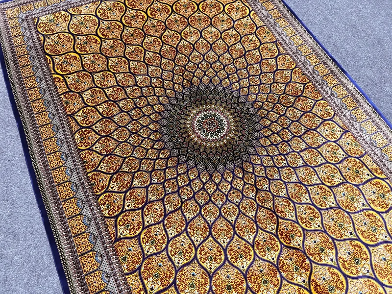 227 x 147 cm | New High Quality Gold Silk Persian Carpet Gombad63209348662914113