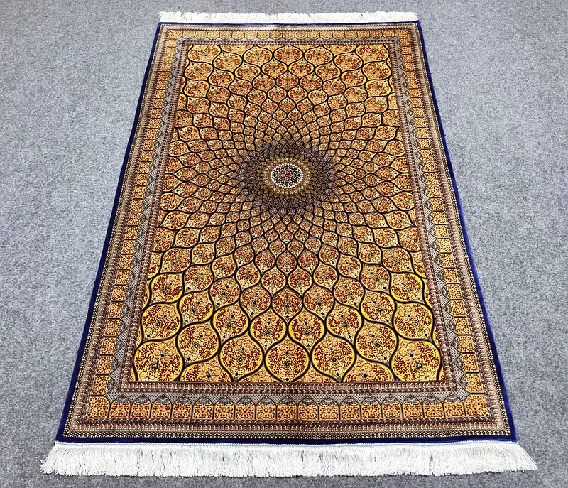 227 x 147 cm | New High Quality Gold Silk Persian Carpet Gombad63209348662914111