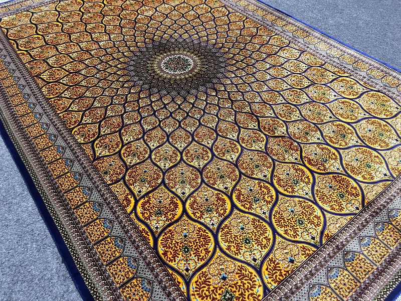 227 x 147 cm | New High Quality Gold Silk Persian Carpet Gombad63209348662914112