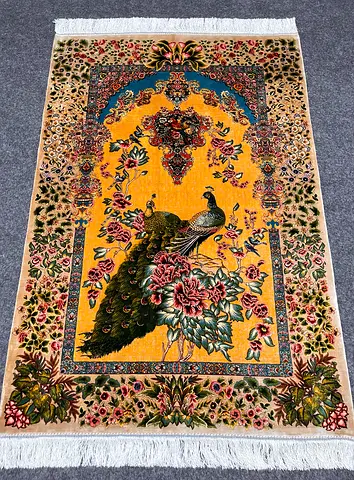 150 x 100 cm | New High Quality Peacock Garden Silk Persian Carpet