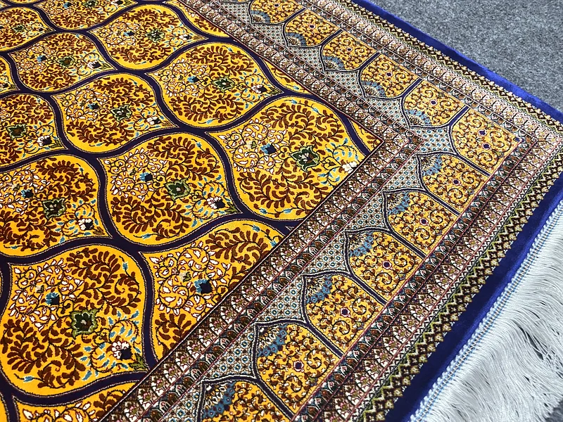 227 x 147 cm | New High Quality Gold Silk Persian Carpet Gombad63209348662914114