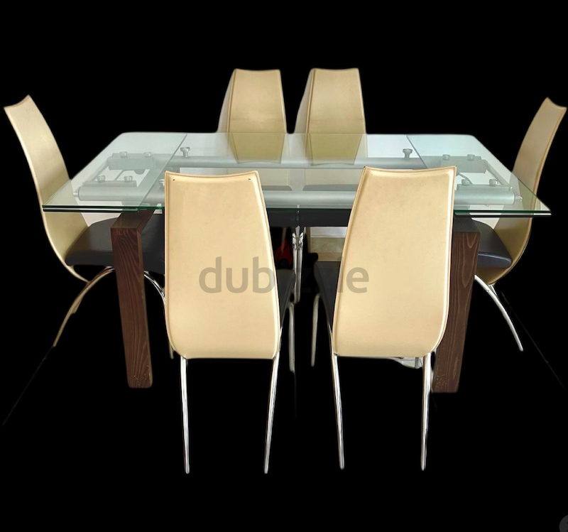 Uk product Italian leather chairs with foldable tempered glass dining ...